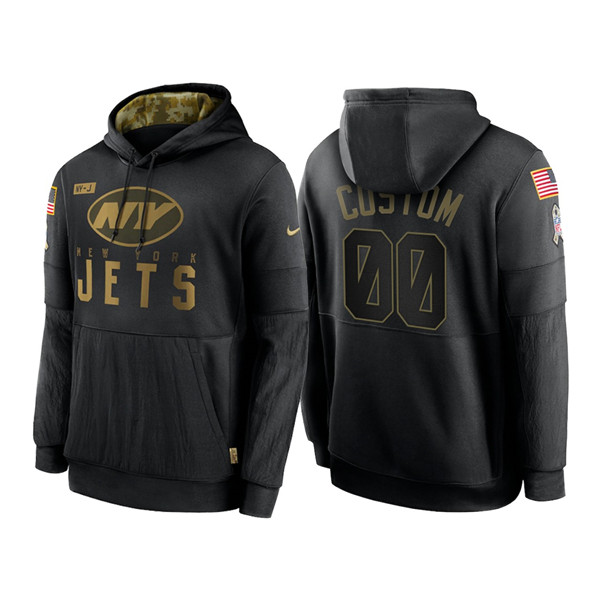Men's New York Jets Black 2020 Customize Salute to Service Sideline Therma Pullover Hoodie